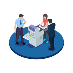 office workers are testing a new printer isometric vector image