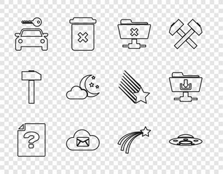 set line unknown document ufo flying spaceship vector image