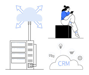 cloud computing with crm solutions and modern user vector image