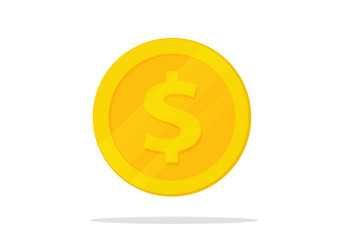 Gold coin in flat design isolate on white vector