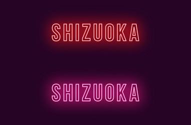 Neon name of shizuoka city in japan text vector