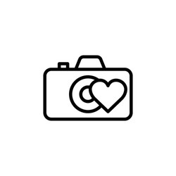 camera line icon with heart simple design vector