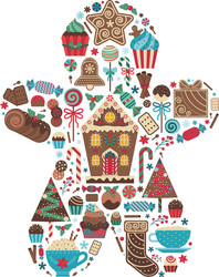 Christmas sweet print in gingerbread man shape vector