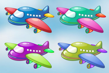 Four toy planes in the sky vector