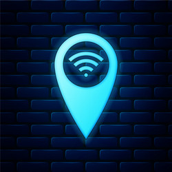 Glowing neon pointer map with wifi internet signal vector