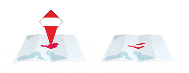 two versions of an austria folded map one vector image