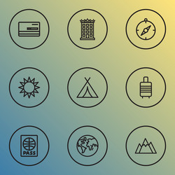 exploration icons line style set with sun planet vector image