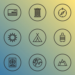 Exploration icons line style set with sun planet vector