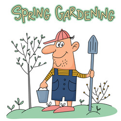 Funny gardener with shovel and bucket vector