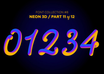 Neon 3d typeset with rounded shapes font set vector