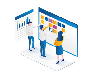 Team creating a schedule with scrum board vector