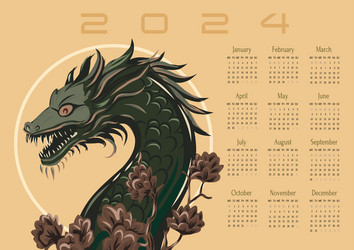Calendar dragon 2024 poster Royalty Free Vector Image