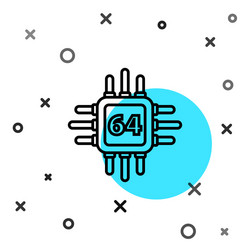 black line computer processor with microcircuits vector image