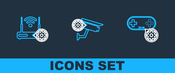 set line gamepad setting router and wi-fi vector image