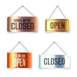 Brushed metal open and closed hanging signboards Vector Image