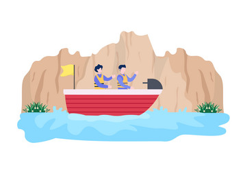Cartoon sailing boat with sea or lake view Vector Image Cartoon sailing boat with sea or lake view Vector Image