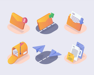 Email set collection with 6 objects isometric vector