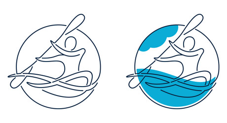 canoeing logo or kayaking thin line vector