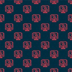 red line computer monitor and cursor icon vector image