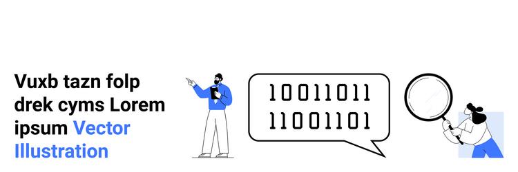 researchers analyzing digital data with binary vector image