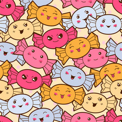 seamless kawaii cartoon pattern with cute candies vector image