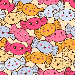 seamless kawaii cartoon pattern with cute candies vector