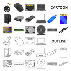 personal computer cartoon icons in set collection vector image
