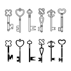 set retro keys in simple and outline styles vector