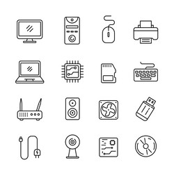 set of computer hardware icon in linear style vector