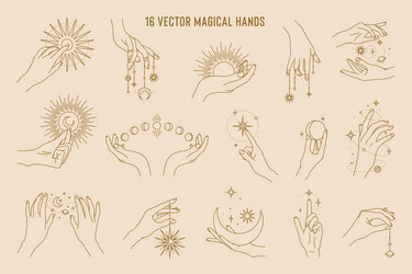 16 magical hands set of logo template linear vector