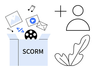 scorm box with multimedia content and user icon vector image