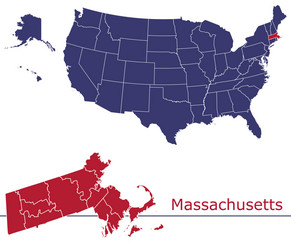massachusetts map counties with usa vector image