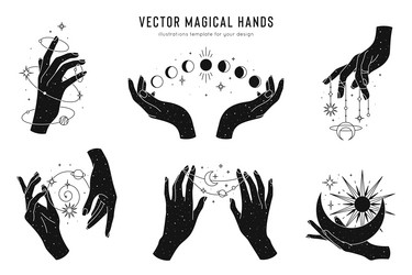 Magical hands set of logo template linear style vector