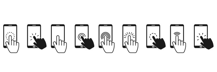 Hand touch screen smartphone icon click vector