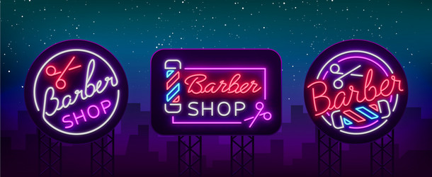 barber shop set collection logo neon sign Vector Image