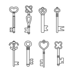 set retro keys in outline style vector