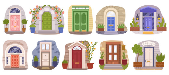 Set vintage house doors exude timeless charm each vector