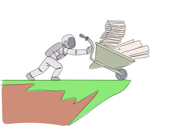 single continuous line drawing astronauts push vector image