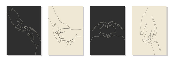 single line drawn hand gestures set minimalistic vector