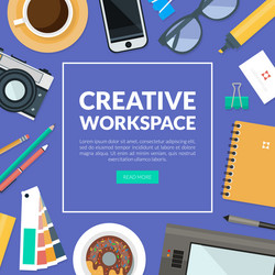 workspace banner with objects rested on desk top vector