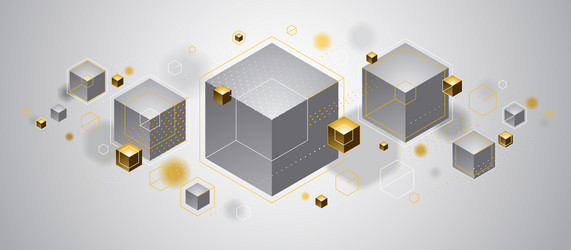cubes cluster with golden elements lines and dots vector image