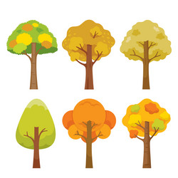 set colorful trees with different shapes vector image