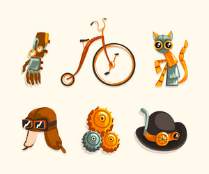 Steampunk fictional objects and mechanism vector