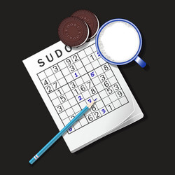 Sudoku game mug of milk and cookie vector