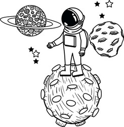 Astronaut with spacesuit and planet in white vector