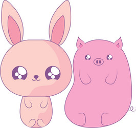 Cute piggy with bunny baby animals kawaii style vector