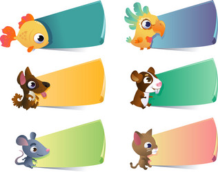 Adorable Cartoon Pets with Banners Vector Image