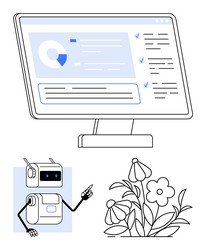 robot assisting digital task on computer screen vector image