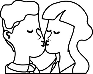 line cute couple kissing a romantic scene vector