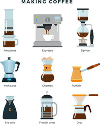 equipment for various ways to brew coffee vector